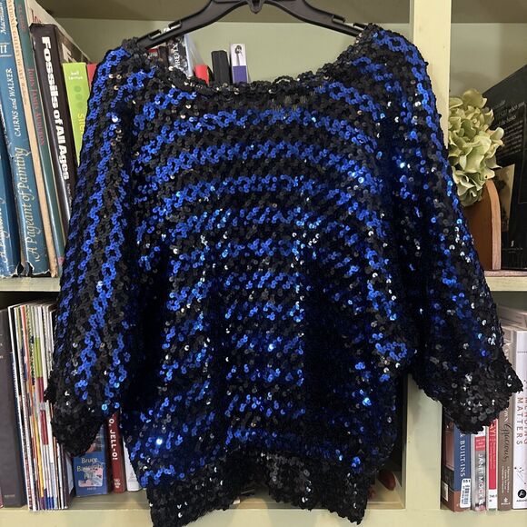 Creations III Sweater Glitter Black Blue Vintage Sparkle Small Sequins Fancy Yes - Picture 3 of 5